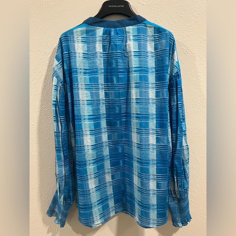 Blue Plaid Tie-Neck Blouse Tracy Reese - Picture 2 of 6